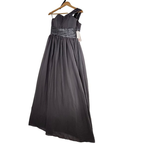 Prom Dress Bridesmaid One Shoulder Gray Women's Size 6 - Picture 1 of 8